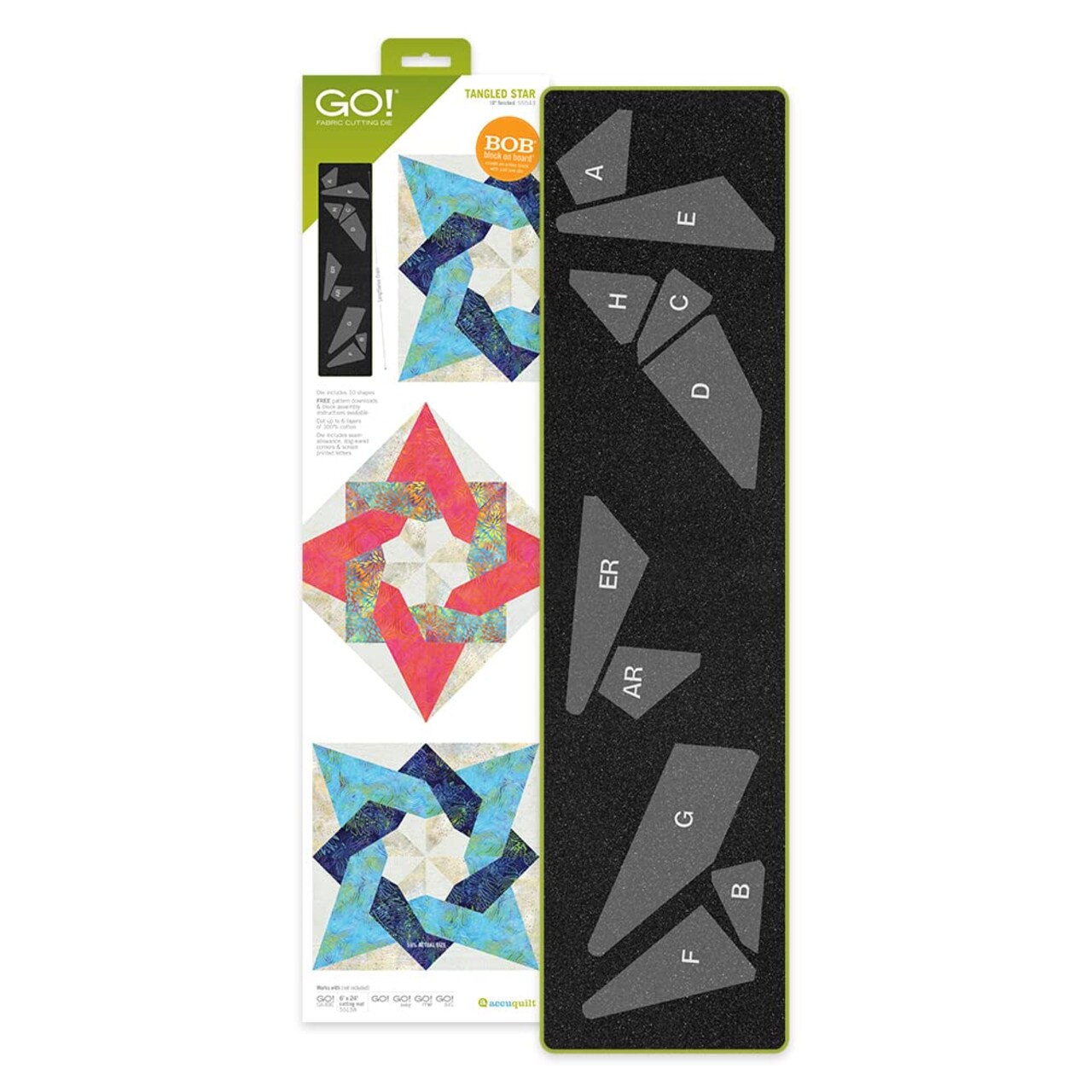 AccuQuilt GO! Tangled Star Die 10" Finished – Block on Board Quilting Die, 4-Color Star Block